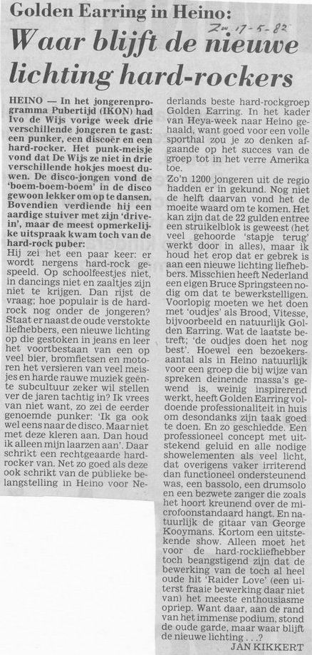 Golden Earring newspaper show review Heino show May 14 1982
